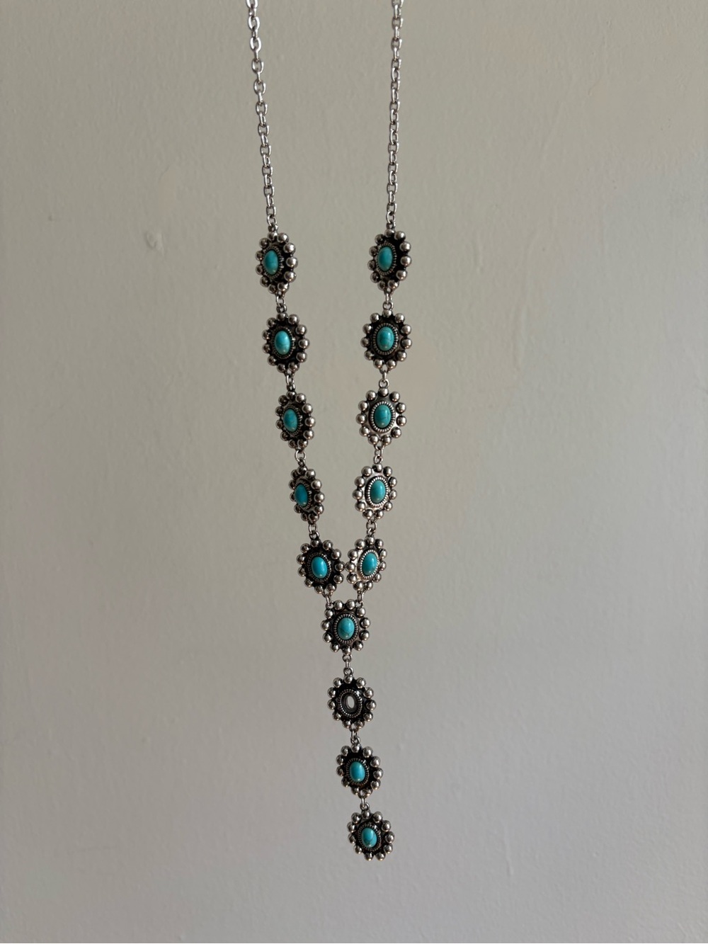 Turquoise Silver Daisy Drop Necklace - Women's Jewelry